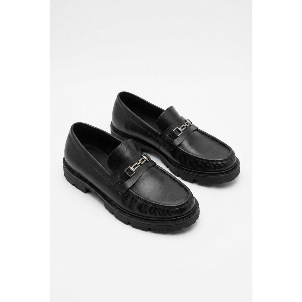 ZARA Mens Black Chunky Lug Sole Loafers Metal Buckle Appliqué NWT Size 10 EUR 43